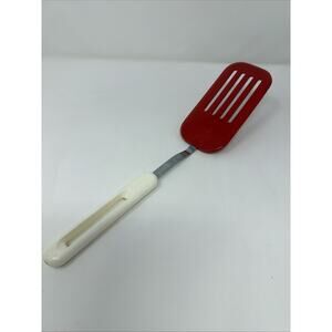 Vintage Bonny Nylon Slotted Spatula Long Blade Red & White Fish Turner USA 14"